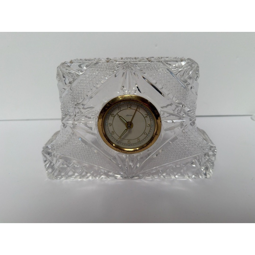 Vintage Kaiser Germany Lead Crystal Mantle Clock Pinwheel Cut Wind-Up